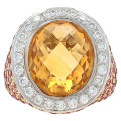 White Gold Citrine Sapphire Halo Ring - 18k Oval Cabochon 16.04ctw Sz6 3/4