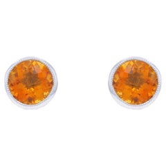 White Gold Citrine Stud Earrings - 14k Round Checkerboard 1.40ctw Pierced