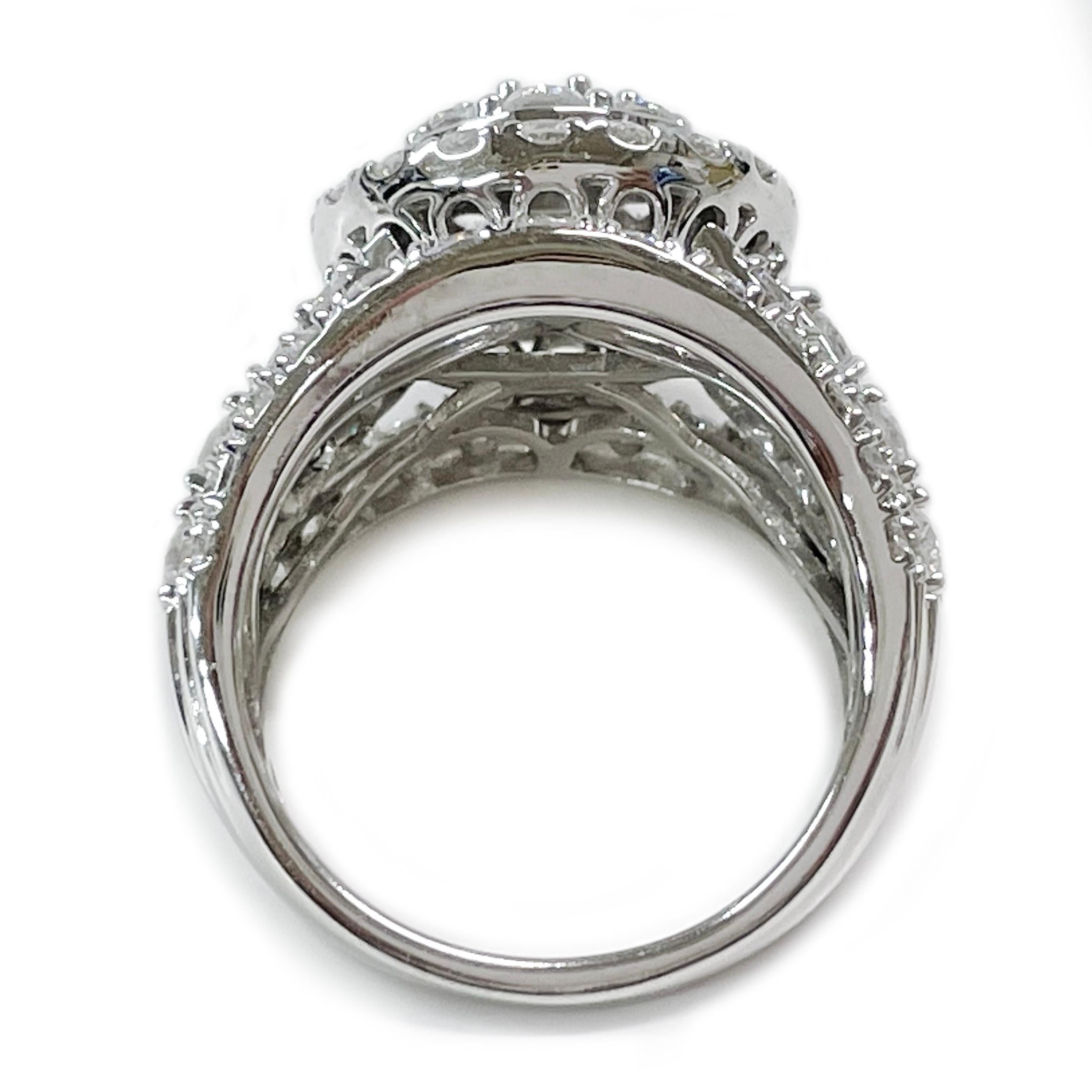 Round Cut White Gold Cluster Diamond Ring For Sale