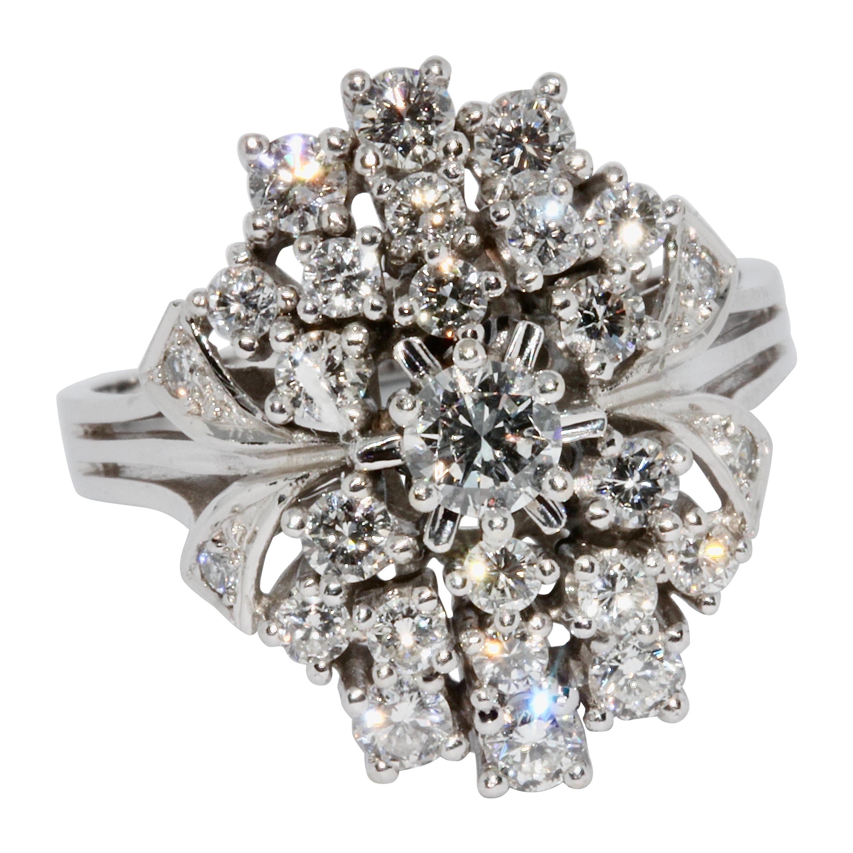 White Gold Cluster Ring set with 27 White Diamonds For Sale