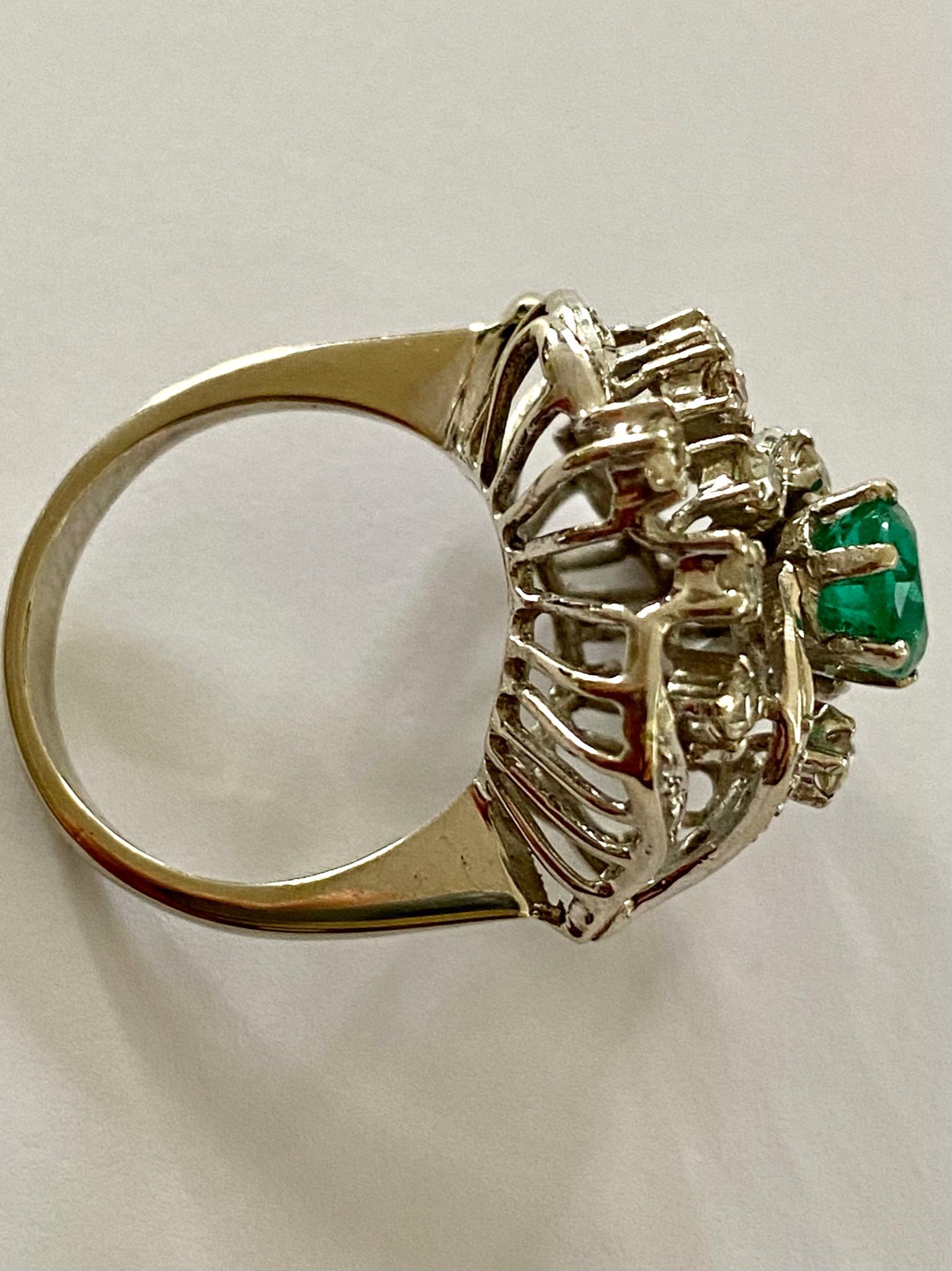 White Gold Cocktail Ring, Emerald and Diamonds, Germany, 1960 1