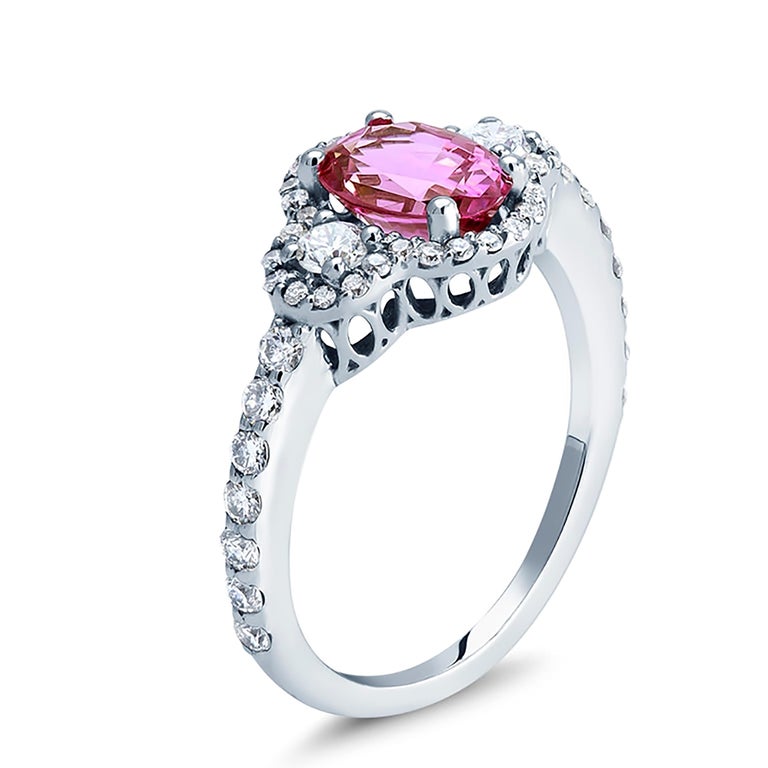 White Gold Cocktail Ring No Heat Ceylon Pink Sapphire Diamond GIA Certificate For Sale 4
