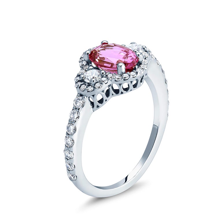 White Gold Cocktail Ring No Heat Ceylon Pink Sapphire Diamond GIA Certificate For Sale 5