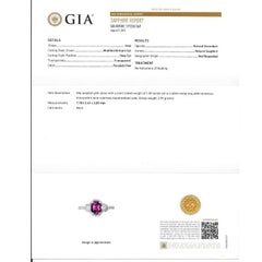Bague 18 carats certifiée par le GIA, sans chaleur, saphir rose de Ceylan et diamant de 2,14 carats