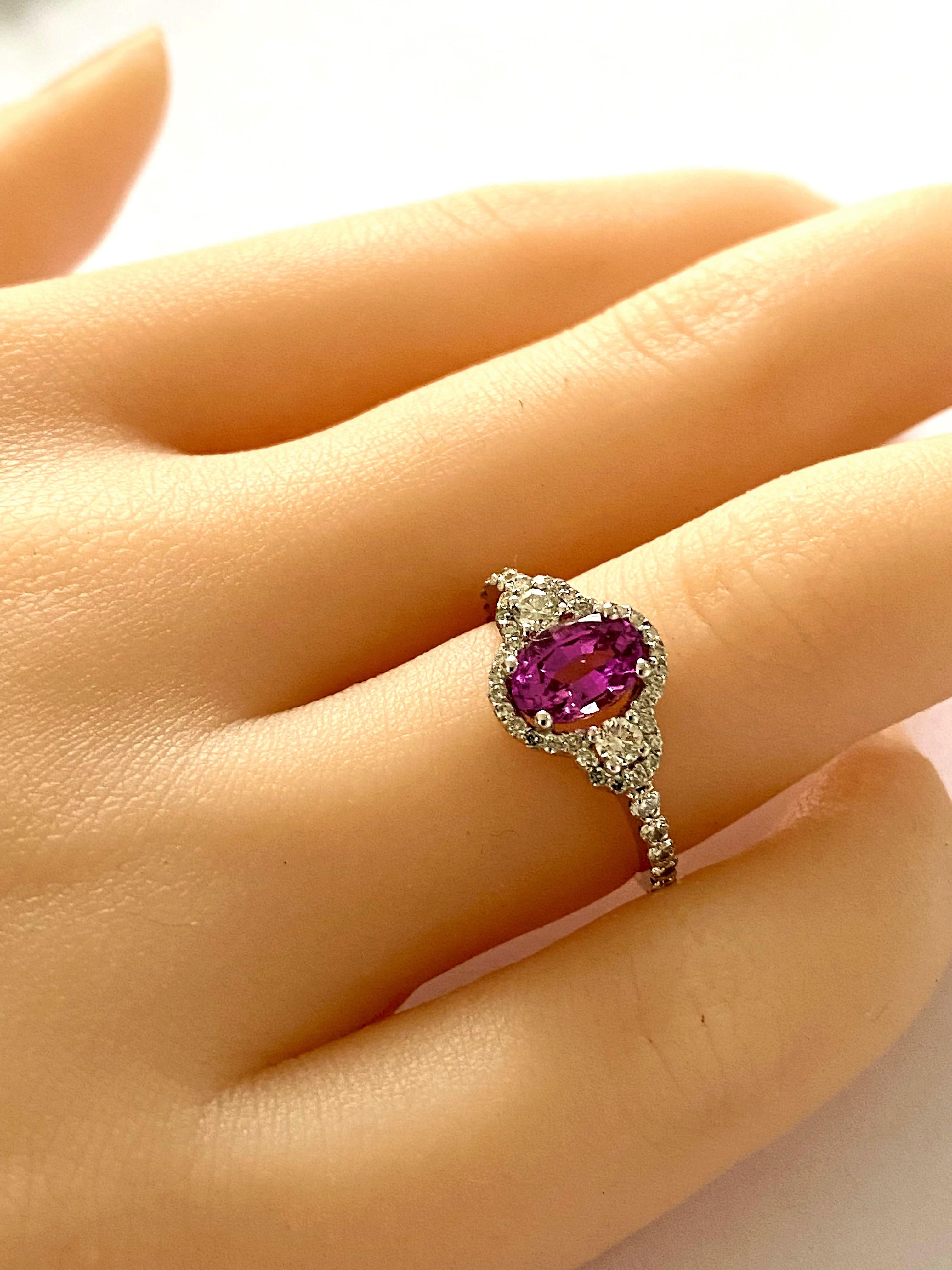 Oval Cut GIA Certified No Heat Ceylon Pink Sapphire Diamond 2.14 Carat 18 Karat Ring   For Sale