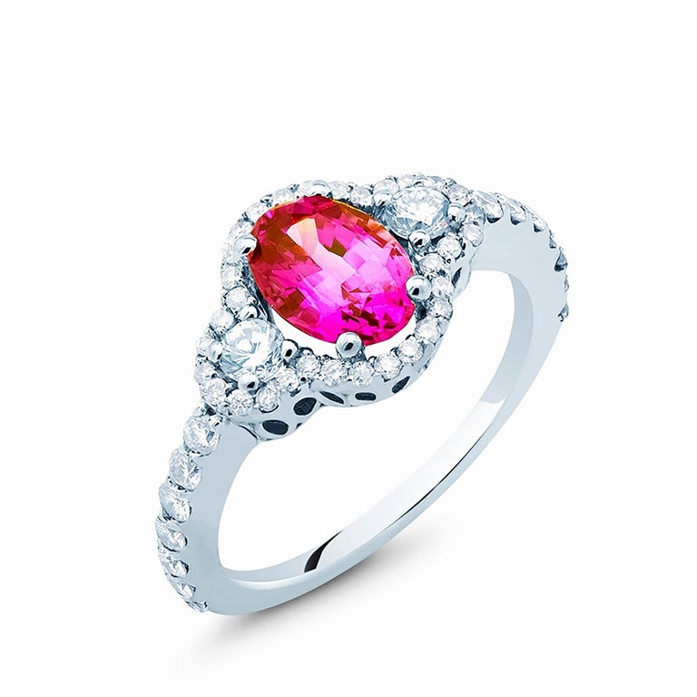 Women's White Gold Cocktail Ring No Heat Ceylon Pink Sapphire Diamond GIA Certificate For Sale