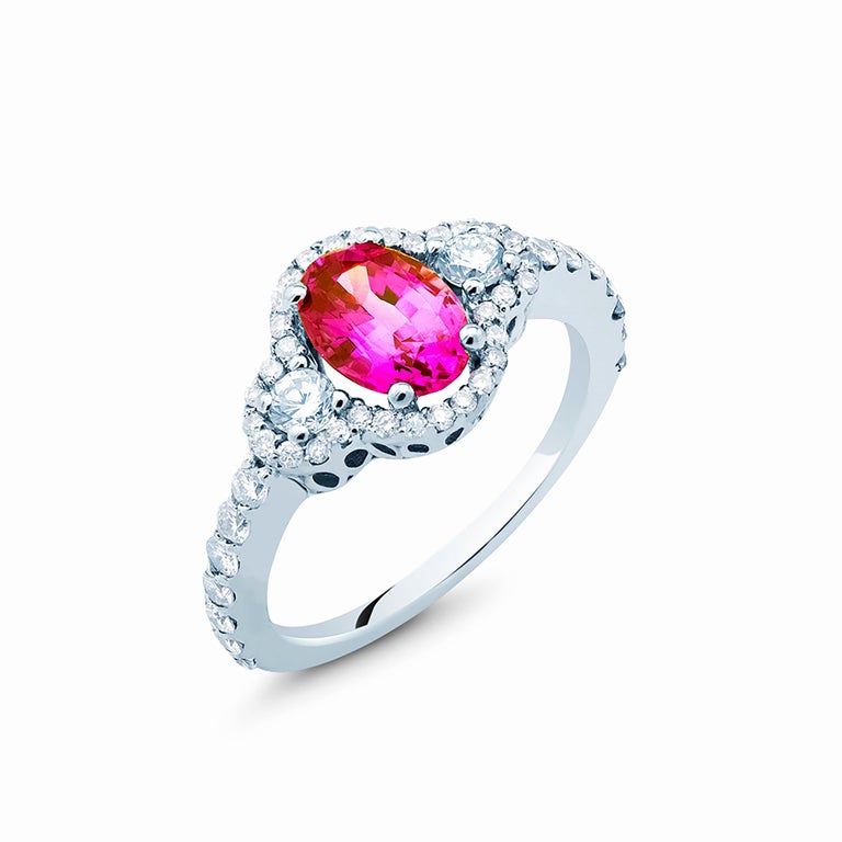 White Gold Cocktail Ring No Heat Ceylon Pink Sapphire Diamond GIA Certificate For Sale 3