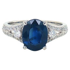 Oval Blue Sapphire Diamond Engagement Style Ring