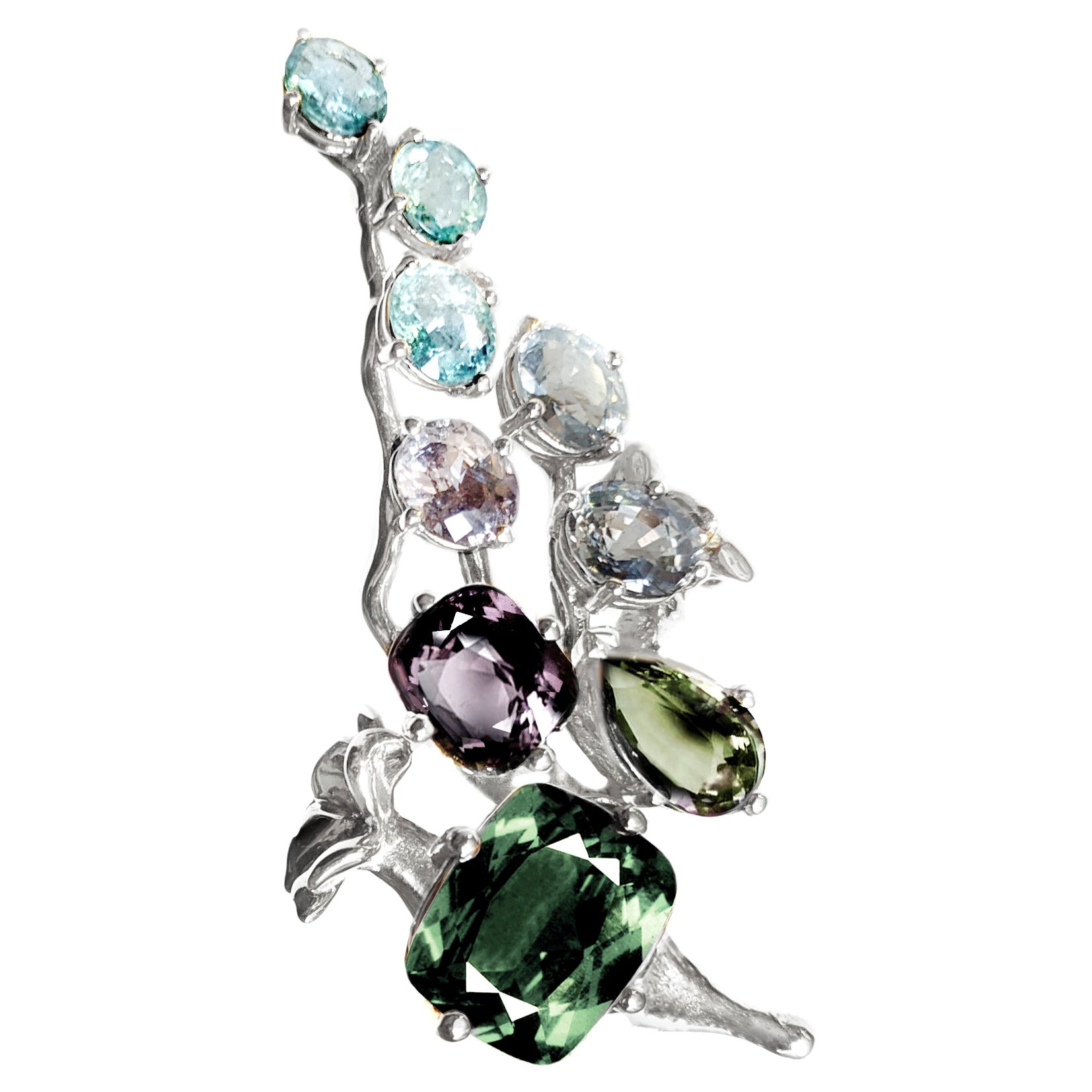 Anello Cocktail in oro bianco con zaffiri da dodici carati e tormaline Paraiba