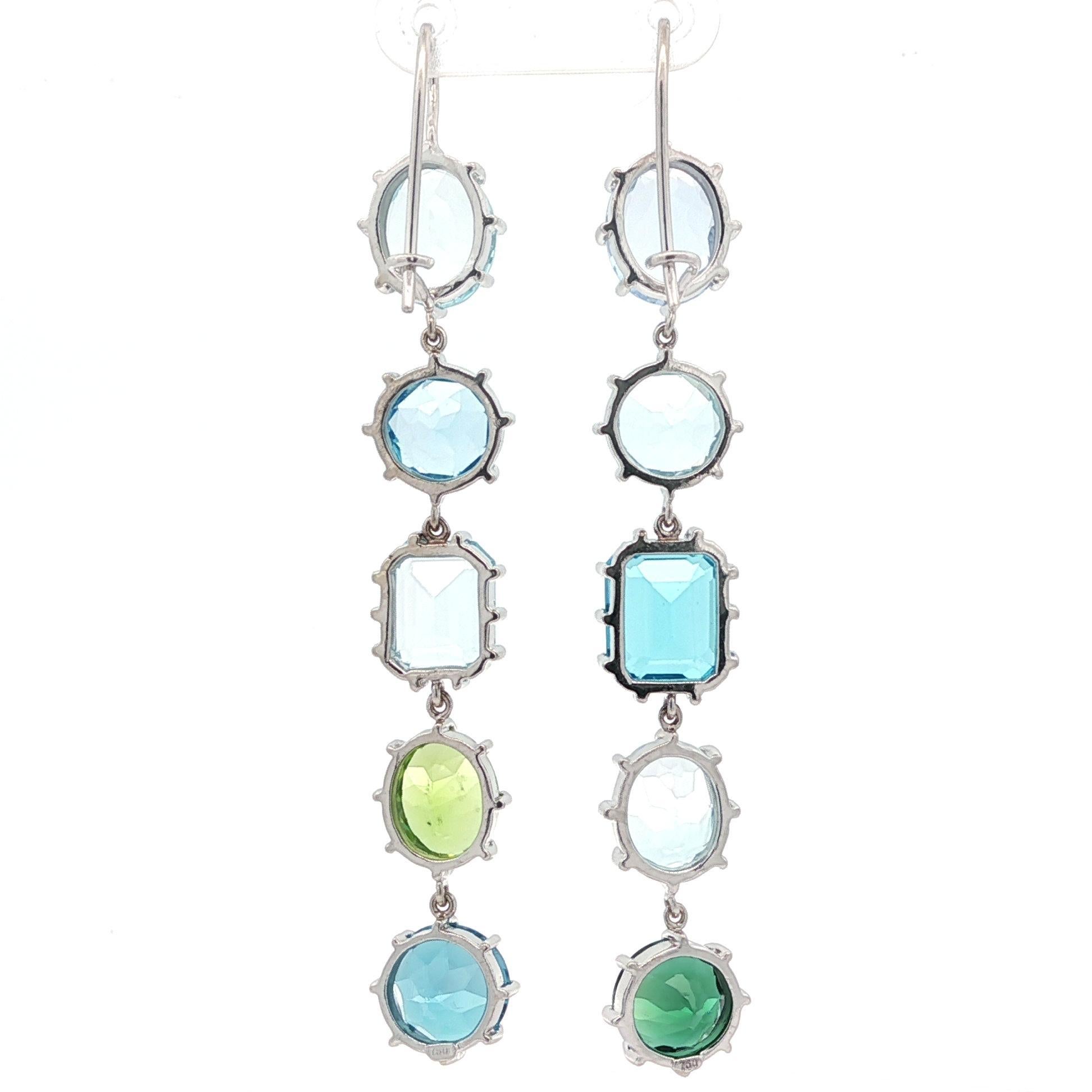 A. Collet in oro bianco, orecchini a goccia lunghi con peridoto e tormalina. In condizioni buone in vendita a Montclair, NJ