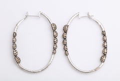 White Gold, Colorless and Cognac Diamond Hoop Earrings