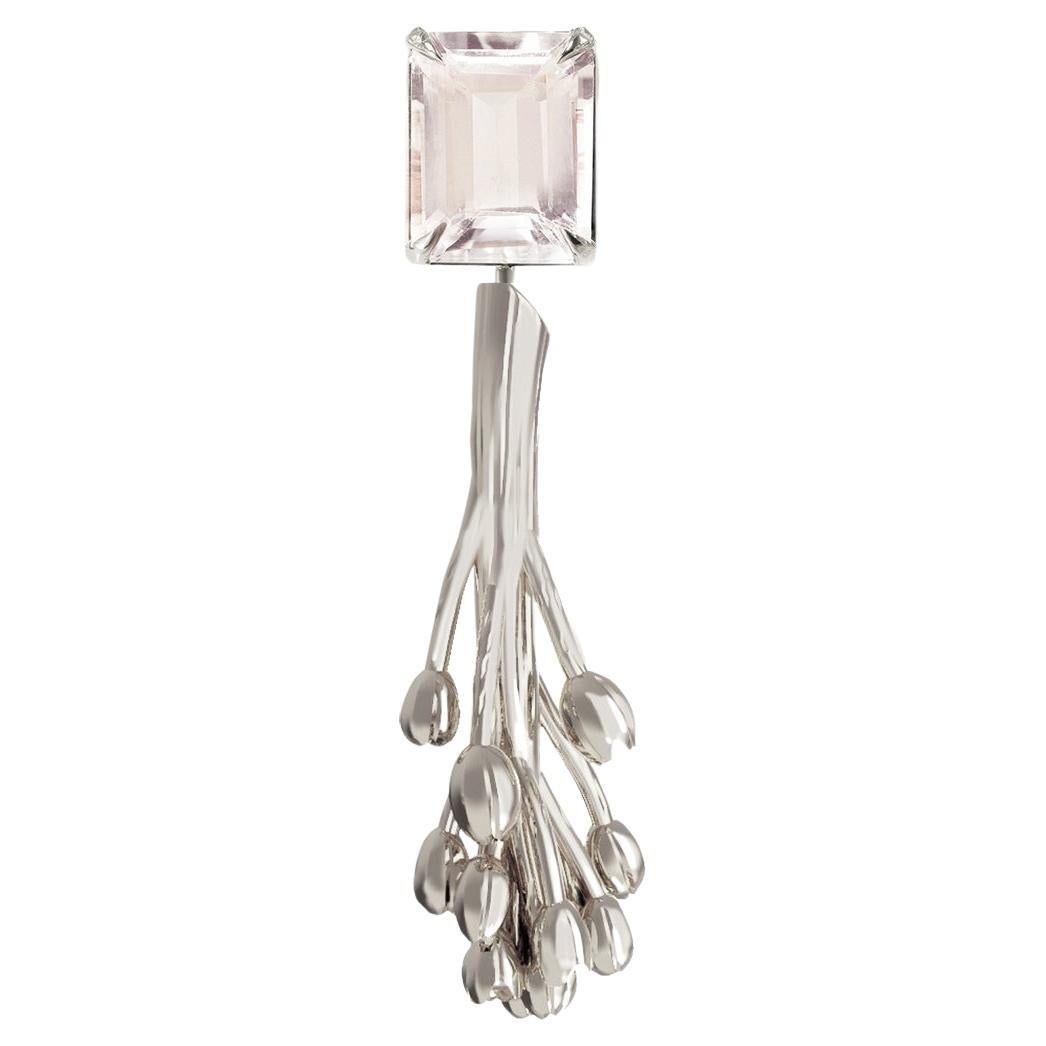 White Gold Contemporary Brooch with Light Rose Morganite For Sale