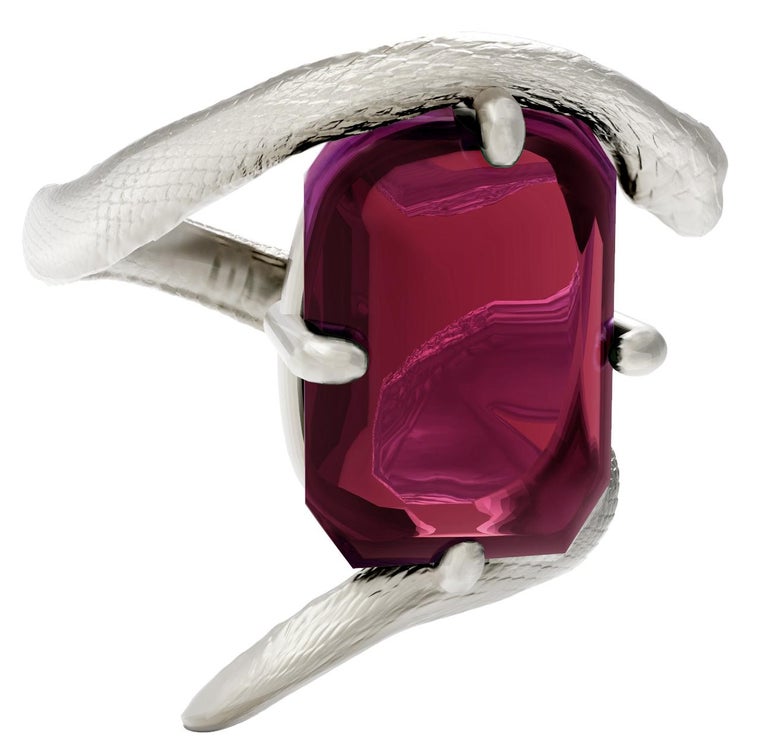Raspberry Colored Rings White Gold Contemporary Pinky Ring with Natural Raspberry Tourmaline ...