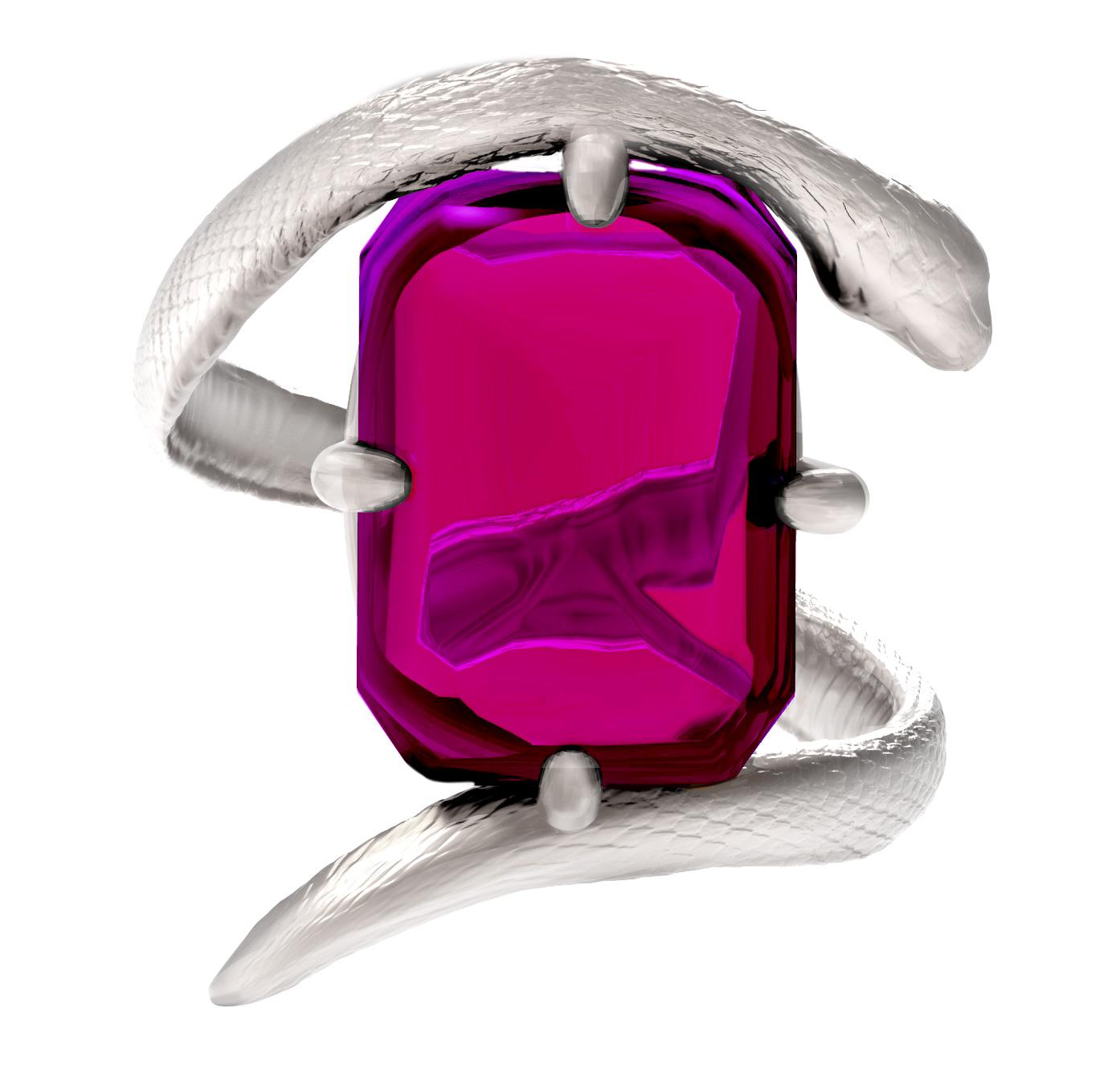 White Gold Contemporary Pinky Ring with Natural Raspberry Pink Tourmaline For Sale 3