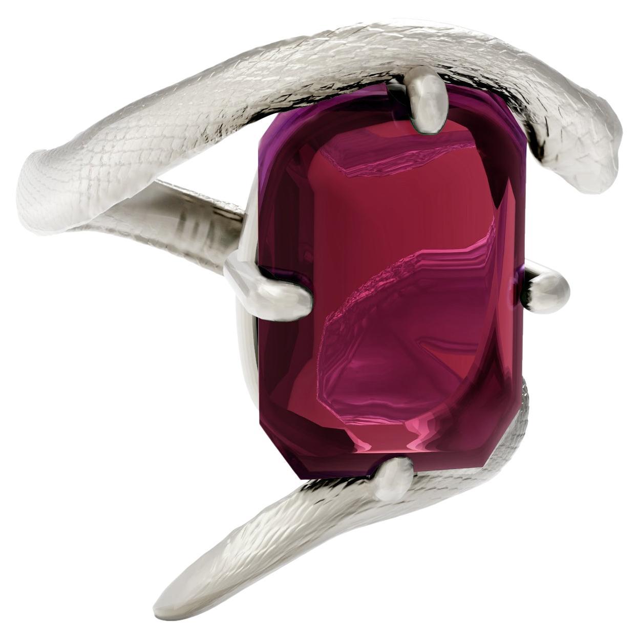 White Gold Contemporary Pinky Ring with Natural Raspberry Pink Tourmaline For Sale