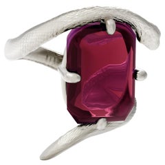 White Gold Contemporary Pinky Ring with Natural Raspberry Pink Tourmaline