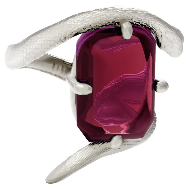 Raspberry Pi Rings White Gold Contemporary Pinky Ring with Natural Raspberry Tourmaline ...