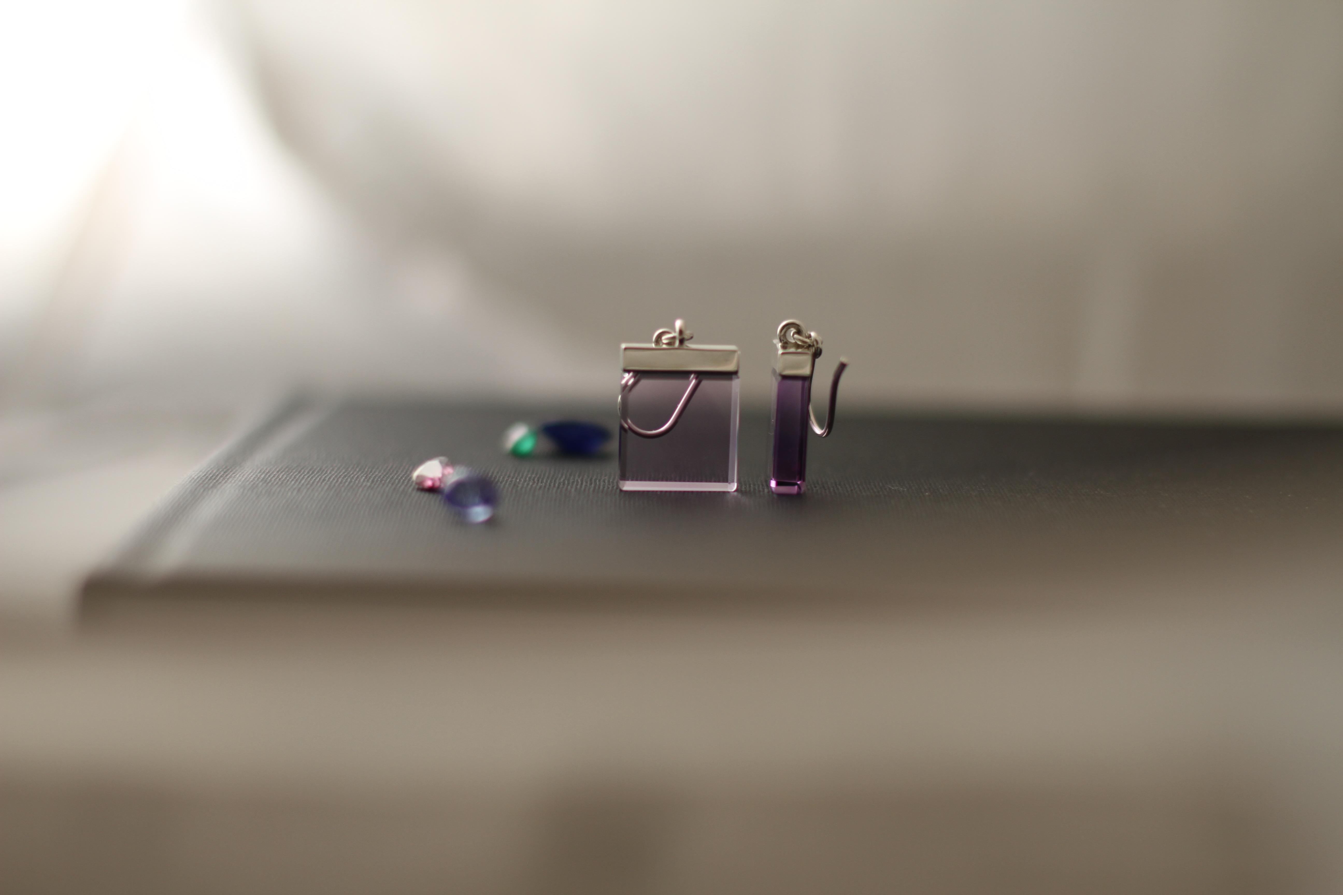 White Gold Contemporary Ink Earrings by Artist with Dark Smoky Quartz For Sale 5
