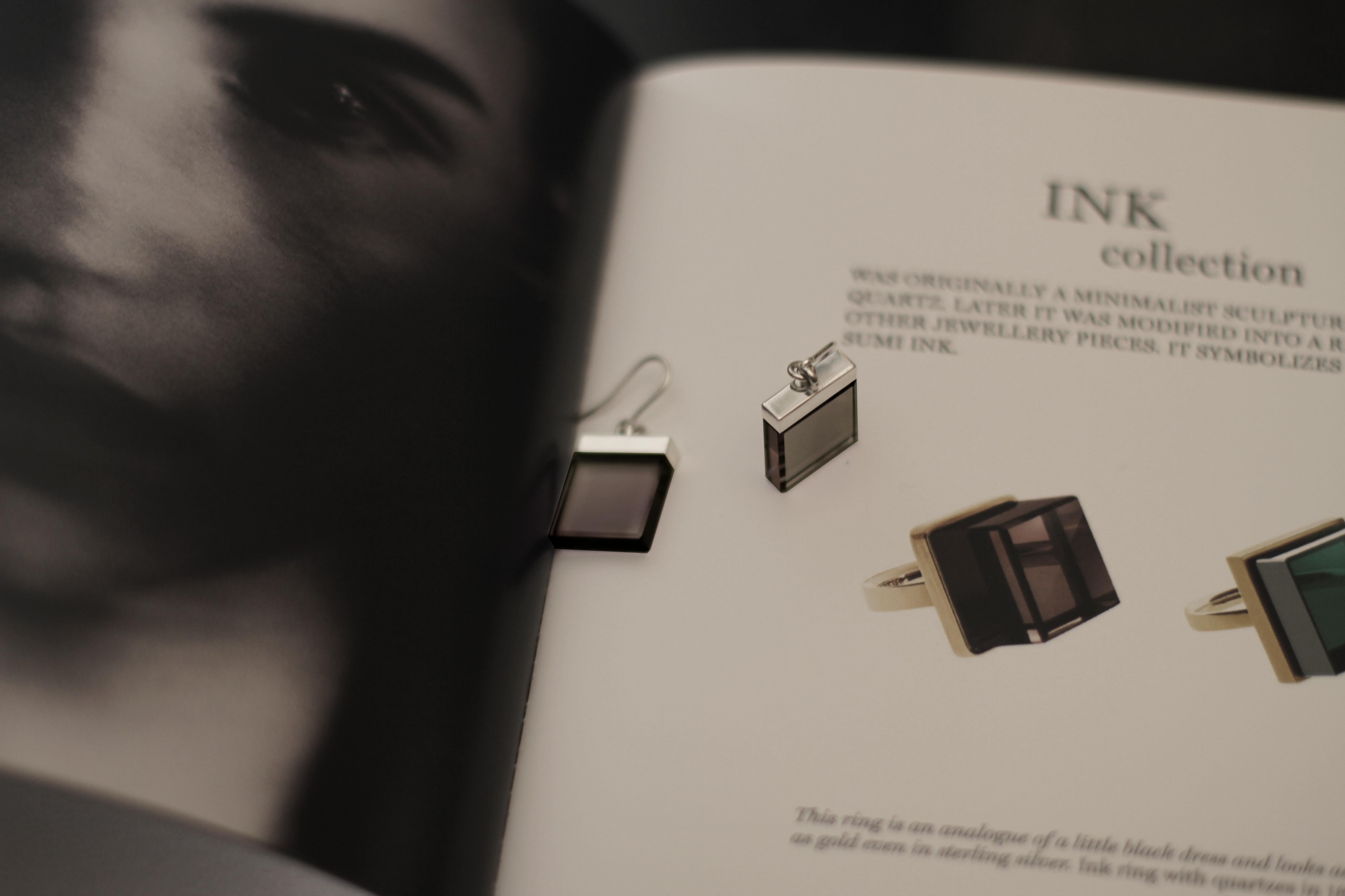 This contemporary jewellery collection was originally designed as a sculptures with cubes of quartzes by artist Polya Medvedeva. Later these art objects were modified into the jewellery collection: rings, pendants, earrings, bracelets and cufflinks,