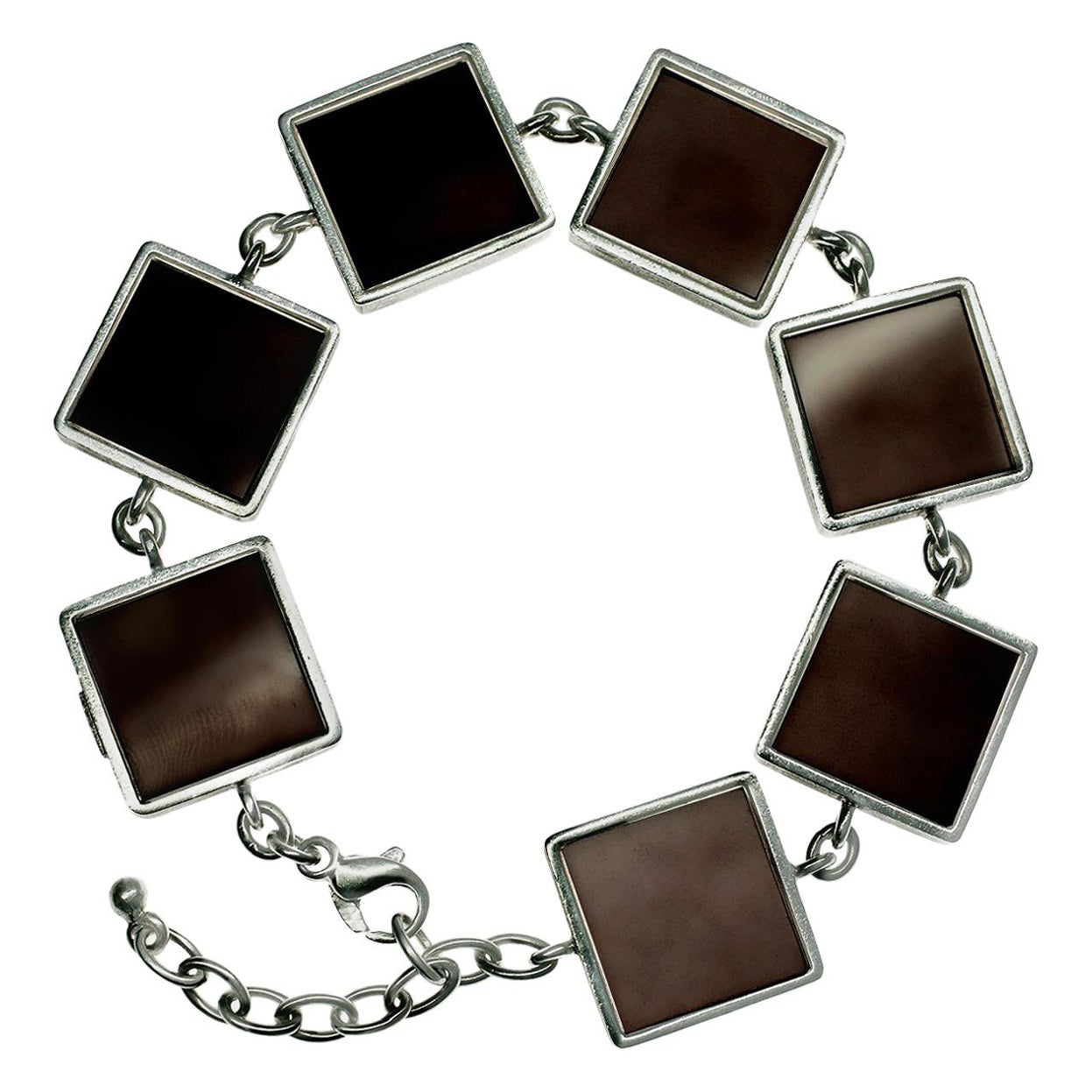 Bracelet à maillons contemporain en or blanc avec quartz fumé de l'artiste
