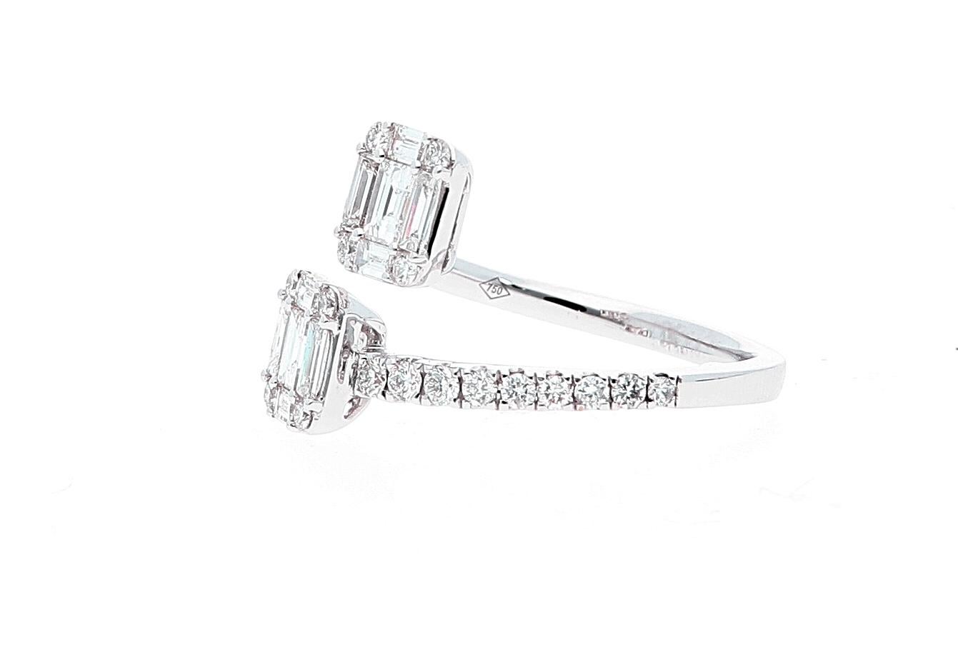 0.82 ct of Baguette Cut Diamonds. Contrarie Engagement Ring Made in Italy For Sale 5