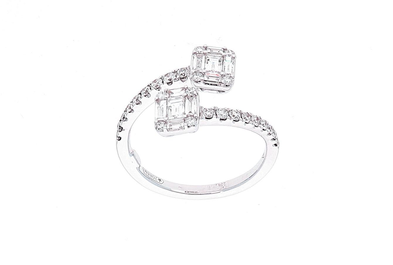 0.82 ct of Baguette Cut Diamonds. Contrarie Engagement Ring Made in Italy For Sale 8