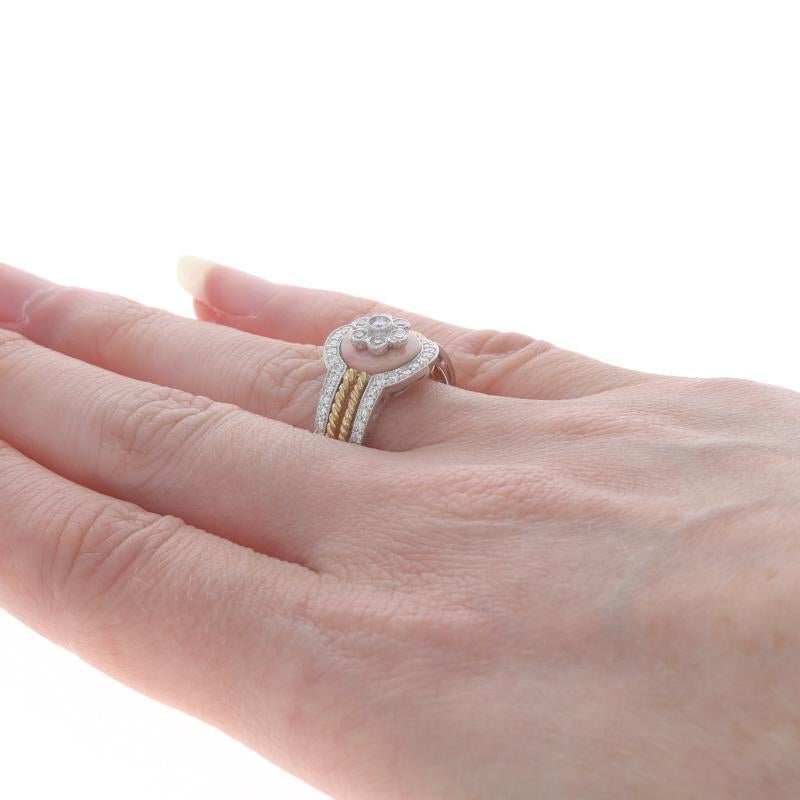 Women's White Gold Coral & Diamond Flower Cluster Ring - 18k 0.55ctw Milgrain Rope For Sale