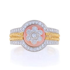 Bague grappe de fleurs en or blanc 18 carats avec coraux et diamants 0,55 carat