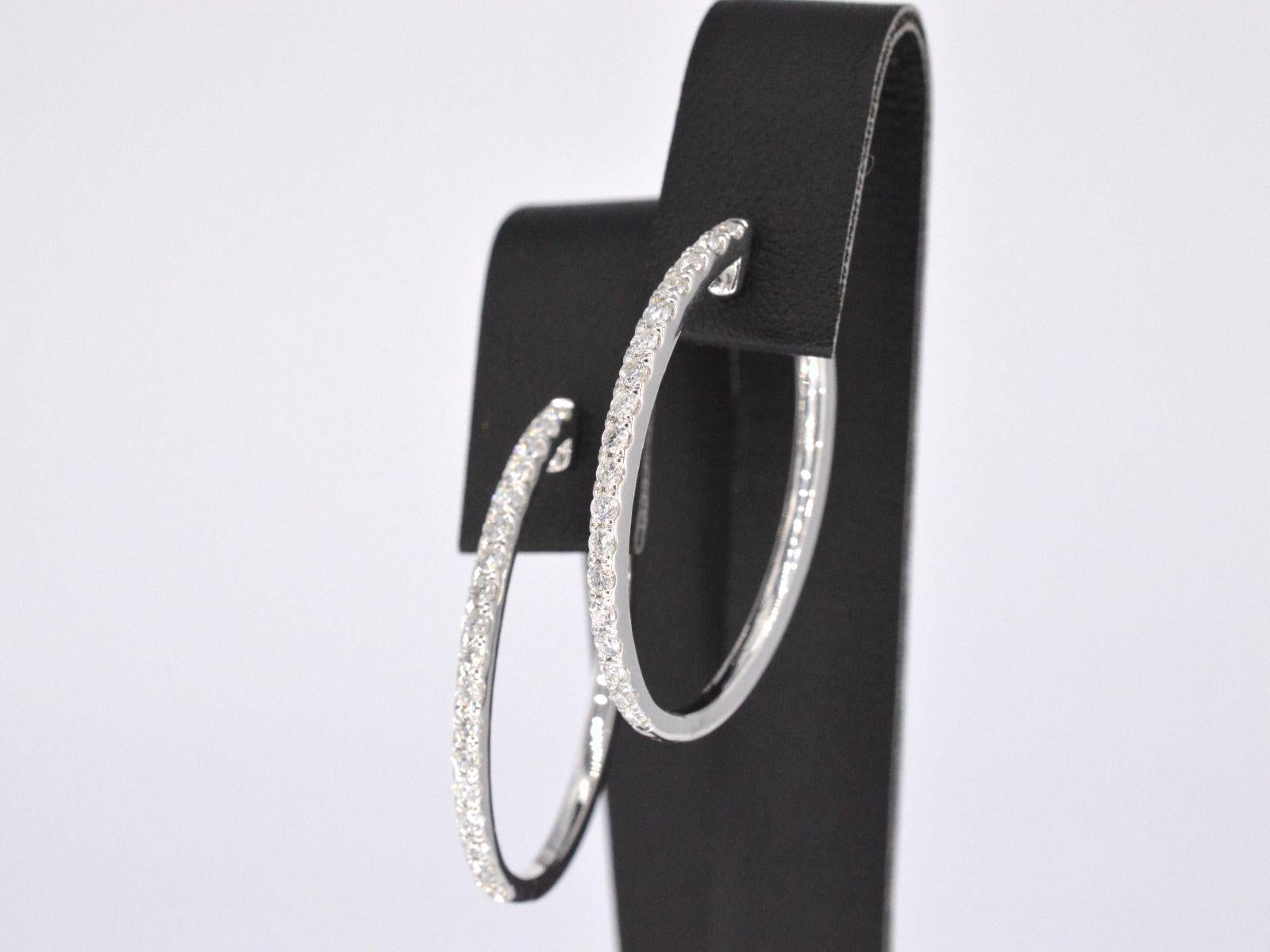 Brilliant Cut White Gold Creole Earrings with Diamonds For Sale