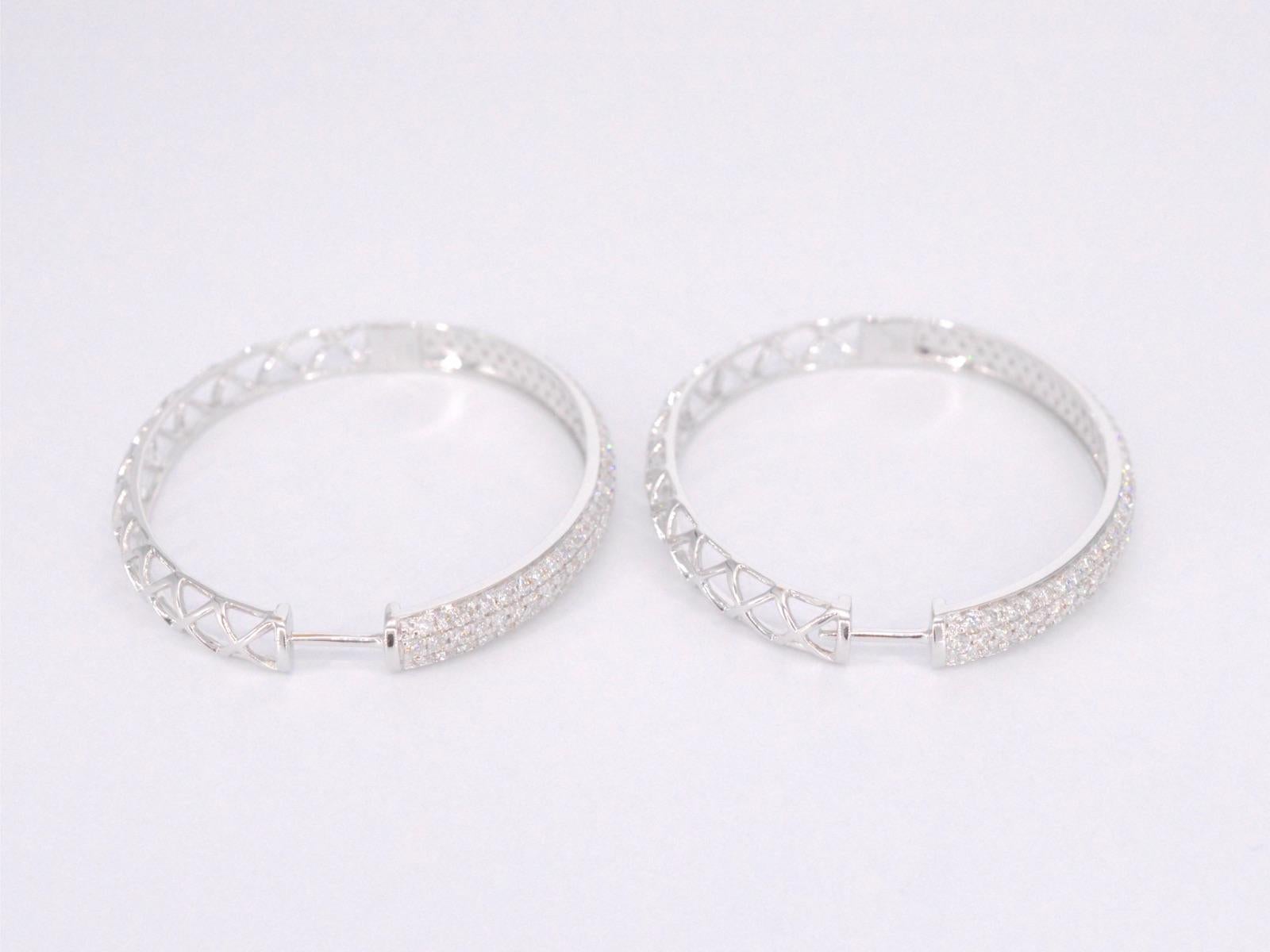 Contemporary White Gold Creole Earrings with Diamonds For Sale