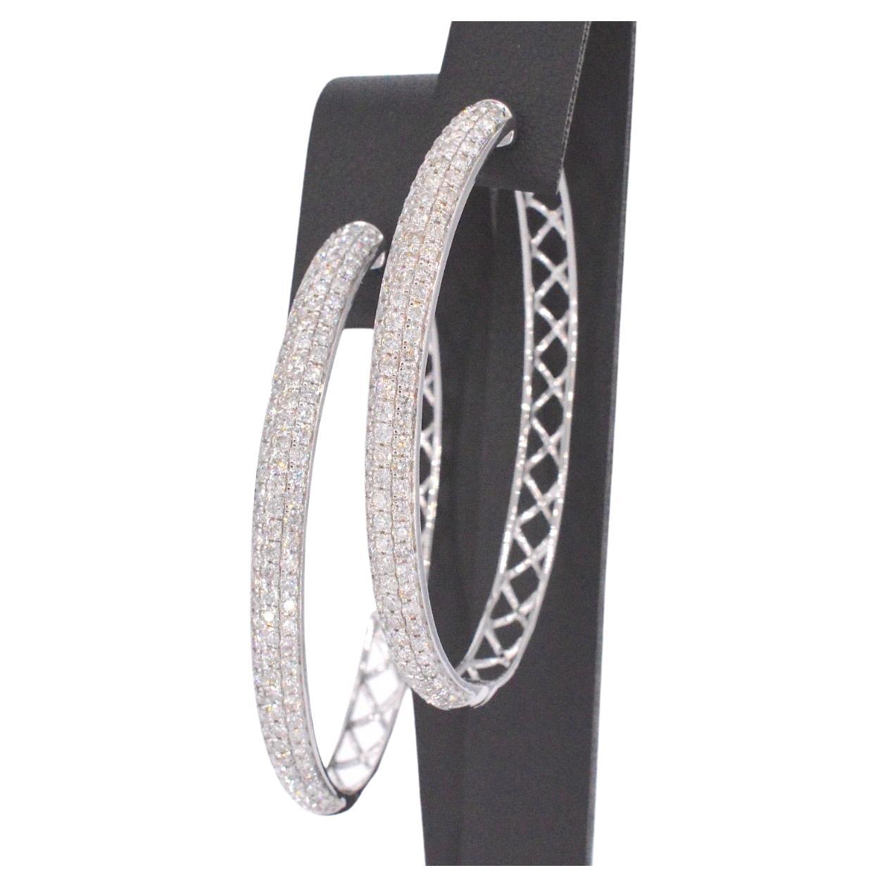 White Gold Creole Earrings with Diamonds For Sale