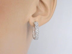 White Gold Creole Earrings with Five Chatons with Diamonds