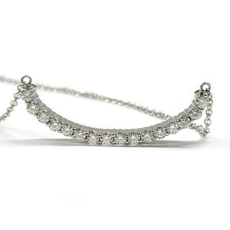 White Gold Crescent Bar Diamond Necklace For Sale at 1stDibs