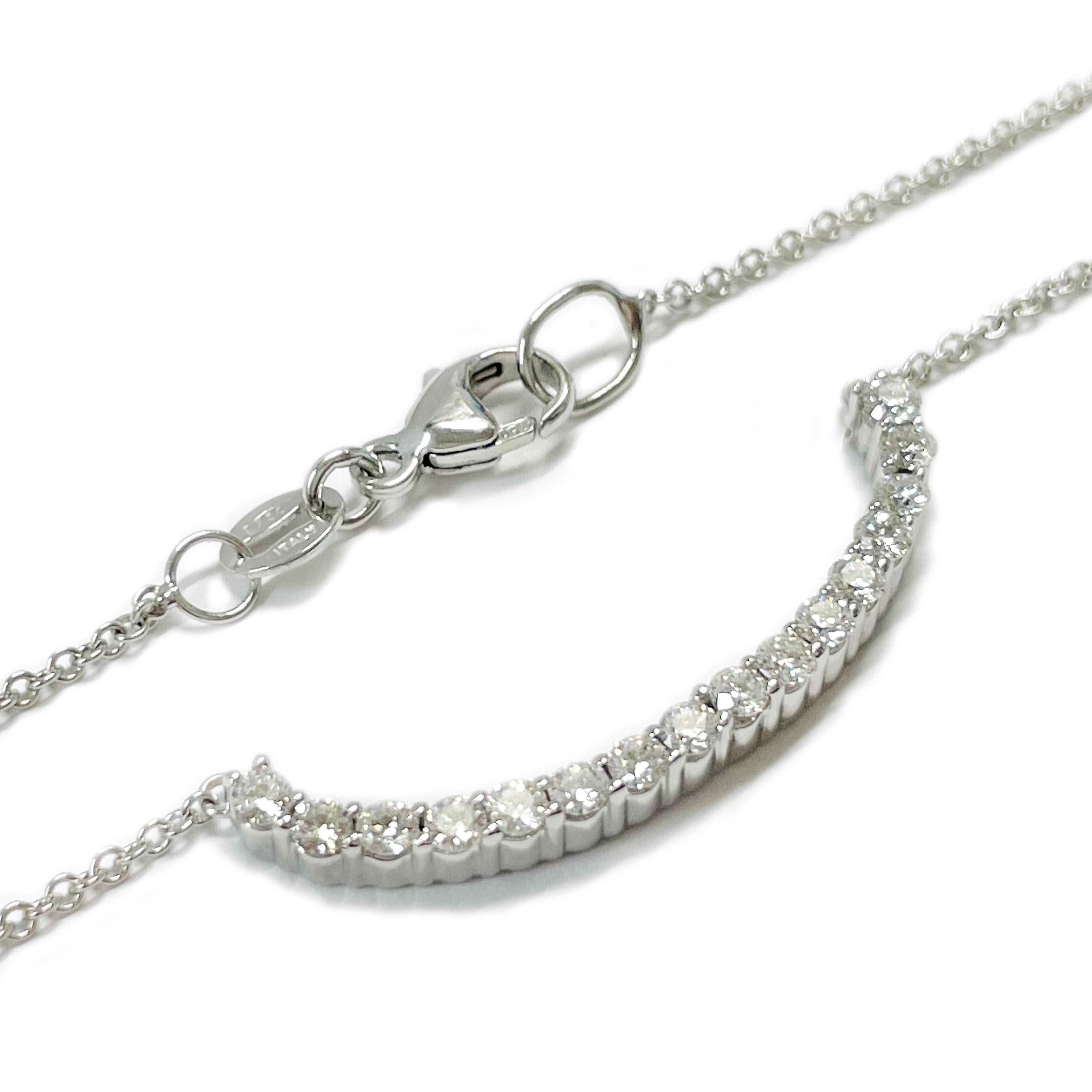 Contemporary White Gold Crescent Bar Diamond Necklace For Sale