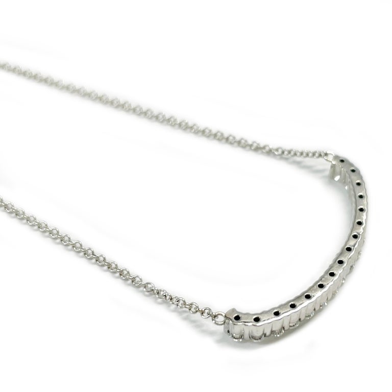 White Gold Crescent Bar Diamond Necklace For Sale at 1stDibs