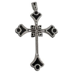 White Gold Cross Pendant with Diamonds and Black Onyx
