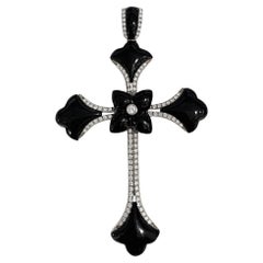 White Gold Cross Pendant with Diamonds and Black Onyx