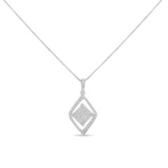 10K White Gold 1/3 Cttw Diamond Double Triangle Pendant Necklace