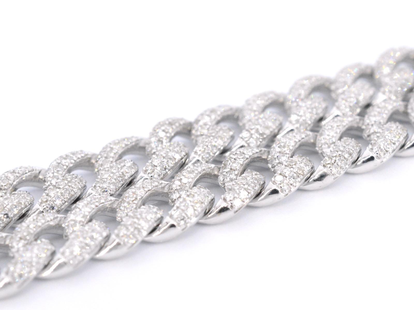 Women's White Gold Cuban Necklace Full of Diamonds 8.50 Carat For Sale