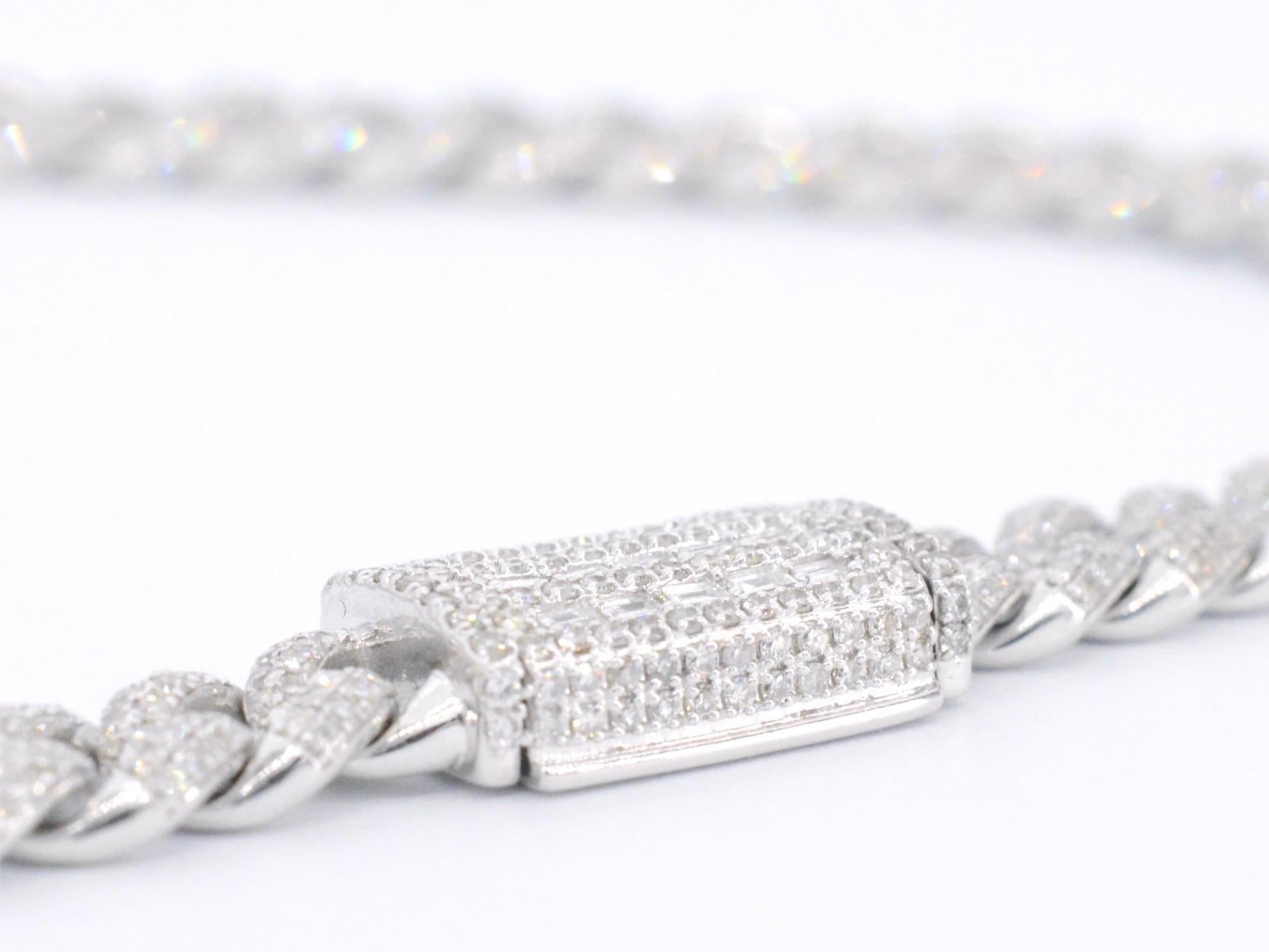 White Gold Cuban Necklace Full of Diamonds 8.50 Carat For Sale 1