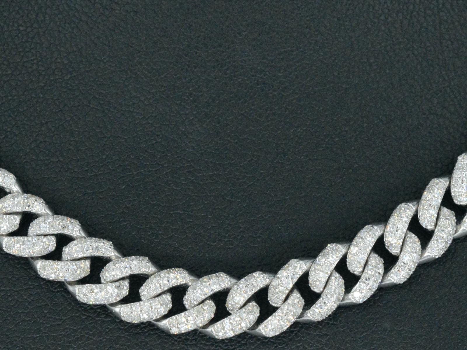 White Gold Cuban Necklace Full of Diamonds 8.50 Carat For Sale 2