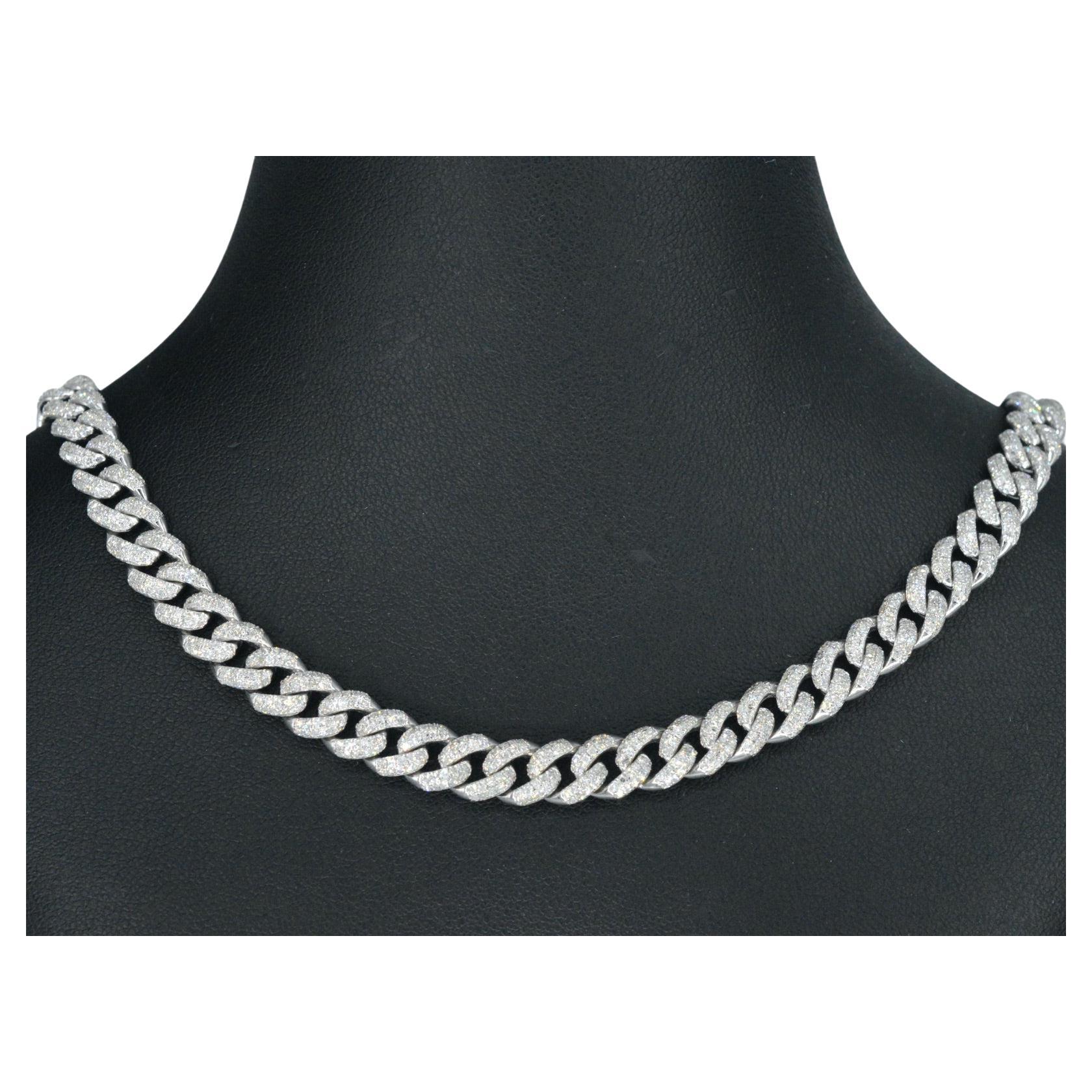 White Gold Cuban Necklace Full of Diamonds 8.50 Carat For Sale