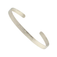White Gold Cuff Bracelet, 14 Karat Custom Handmade Hammered Women's