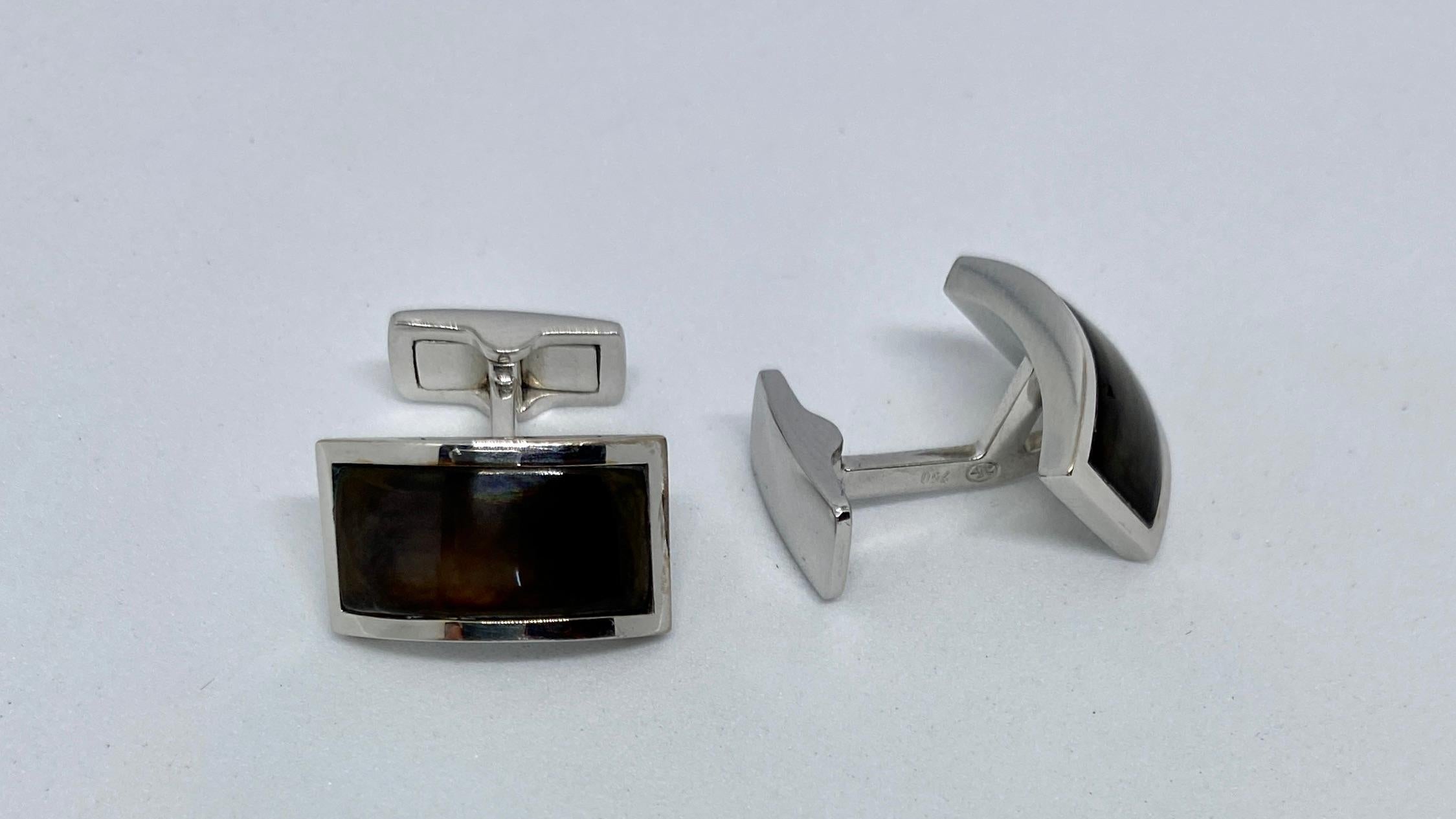White Gold Cufflinks with Abalone by Gübelin In Excellent Condition For Sale In San Rafael, CA