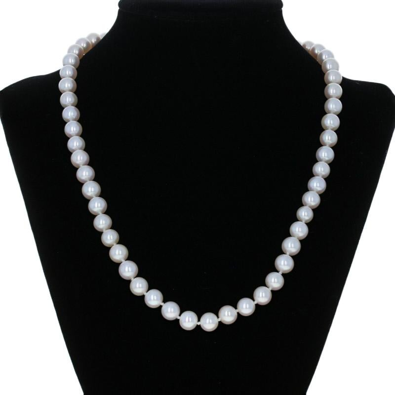 Metal Content: Guaranteed 14k Gold as stamped

Stone Information: 
Cultured Freshwater Pearls
Diameter Range: 7.6mm - 7.7mm

Natural Diamonds (clasp accents)   
Clarity: VS1 - VS2 
Color: G - H  
Cut: Round Brilliant
Total Carats: 0.10ctw  

Style:
