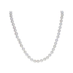 White Gold Cultured Freshwater Pearl and Diamond Necklace 14 Karat Knotted