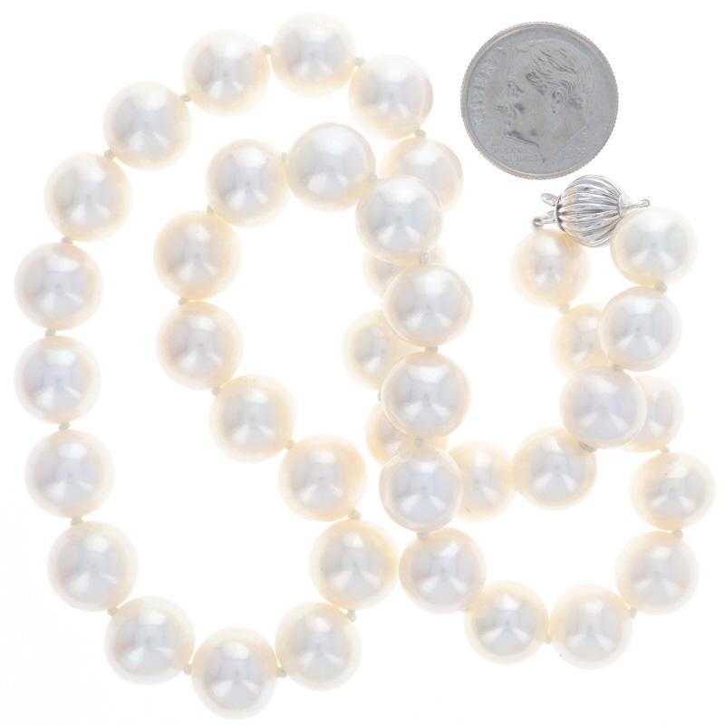 Bead White Gold Cultured Freshwater Pearl Knotted Strand Necklace 16 1/2