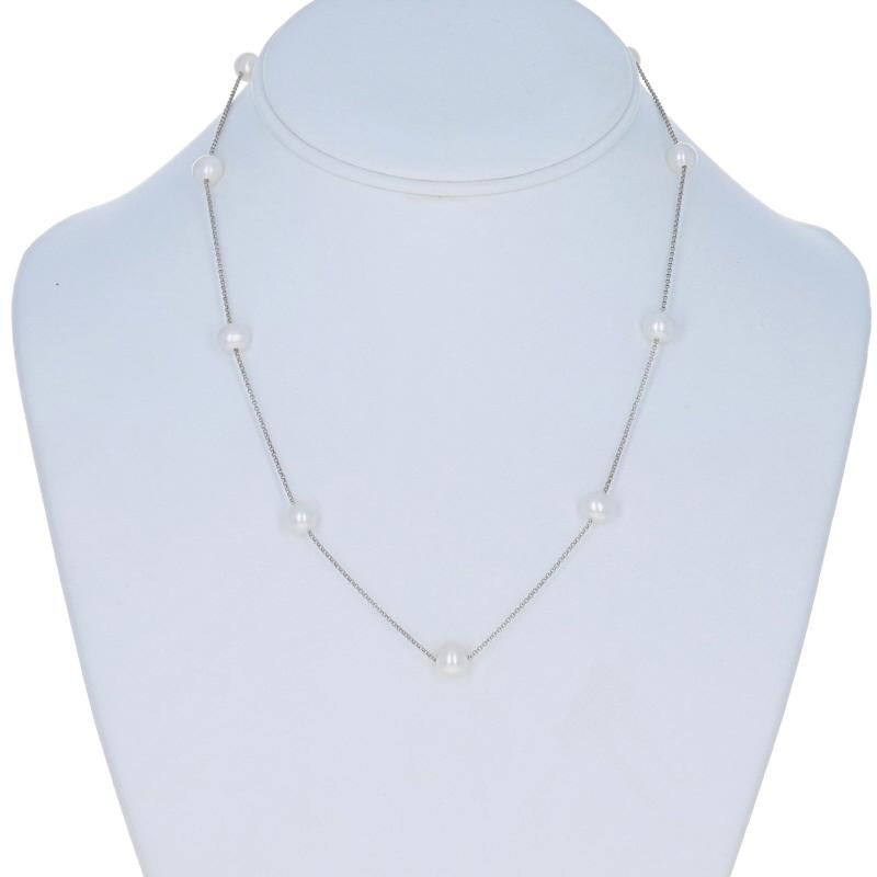 Bead White Gold Cultured Freshwater Pearls Station Necklace 17 3/4