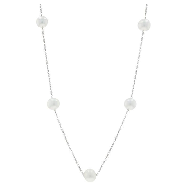 White Gold Cultured Freshwater Pearls Station Necklace 17 3/4" 14k