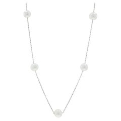 White Gold Cultured Freshwater Pearls Station Necklace 17 3/4" 14k